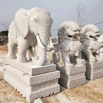 石雕大象、石雕狮子，汉白玉传统博鱼网页版定制加工