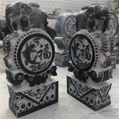 庭院门前摆放青石雕刻 小象一对抱鼓石门墩博鱼网页版