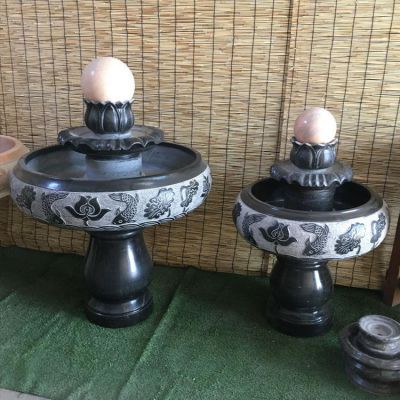 小型室内黑色大理石风水球水钵，办公家用招财风水摆件