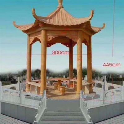晚霞红大理石石雕户外景区休闲乘凉凉亭摆件