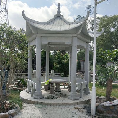 城市园林摆放青石仿古座椅靠背凉亭