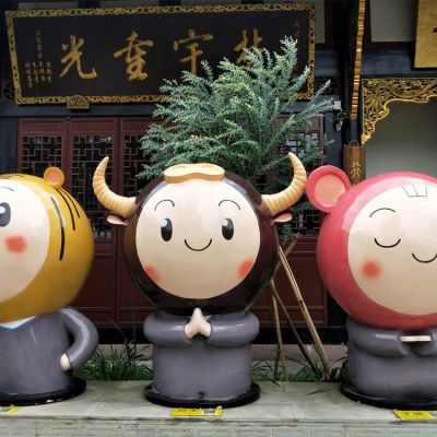 商场美陈玻璃钢卡通十二生肖摆件