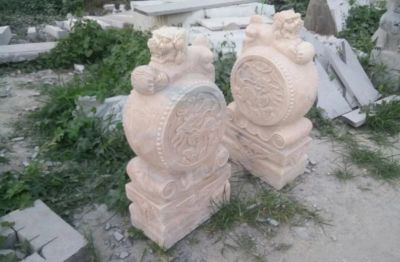 庭院寺庙大理石石雕抱鼓石上的狮子博鱼网页版