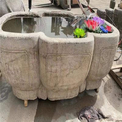 大理石雕刻老石槽庭院养鱼花盆水池