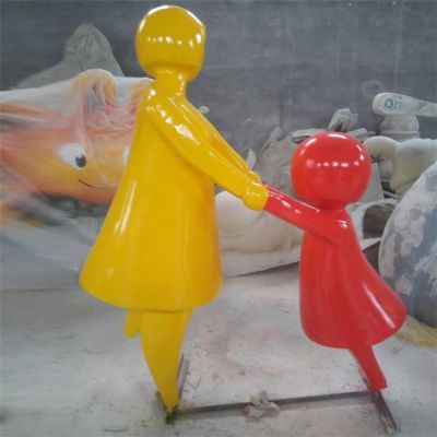 玻璃钢抽象彩绘亲情形象人物博鱼网页版 广场幼儿园抽象摆件