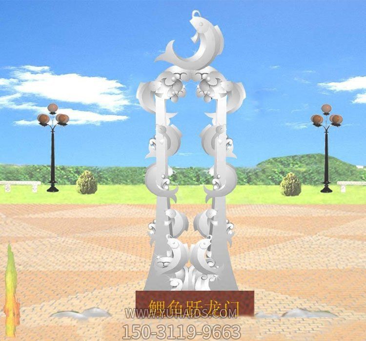 广场上摆放的多条玻璃钢创意鲤鱼博鱼网页版