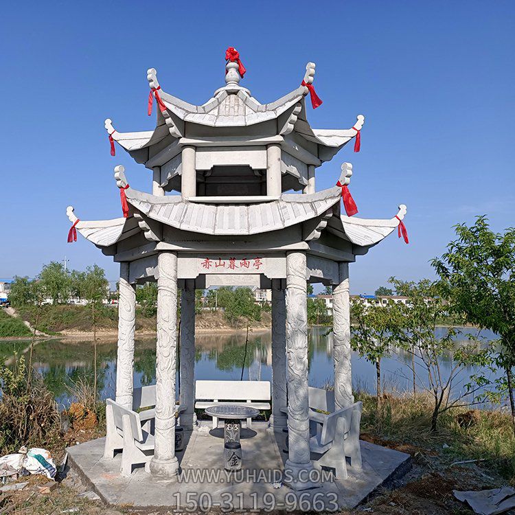 园林户外摆放青石仿古建筑二层休息凉亭博鱼网页版
