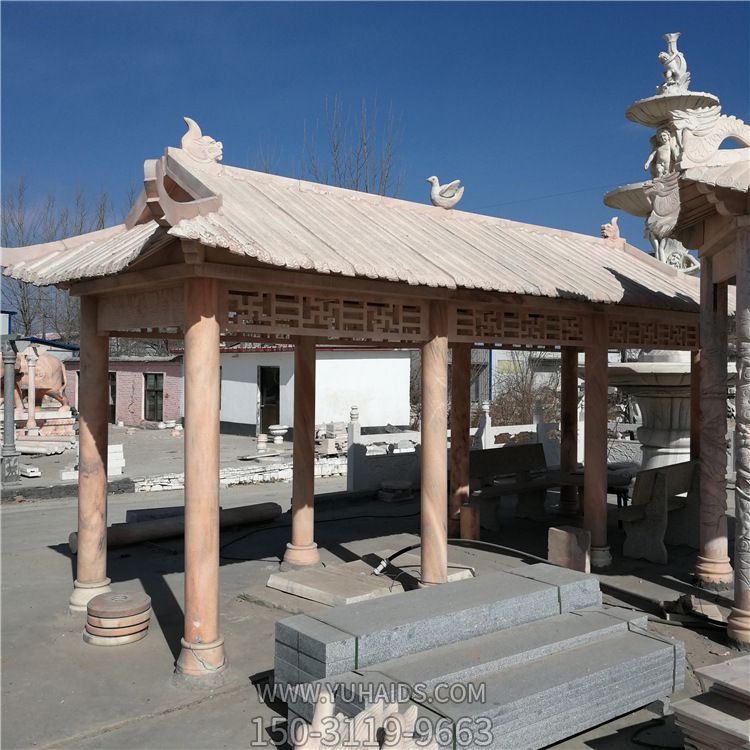 小区广场长廊晚霞红石雕休息凉亭博鱼网页版