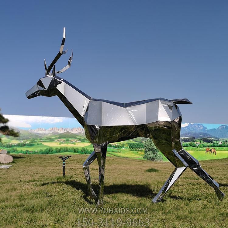 不锈钢镜面几何鹿博鱼网页版园林落地小品摆件