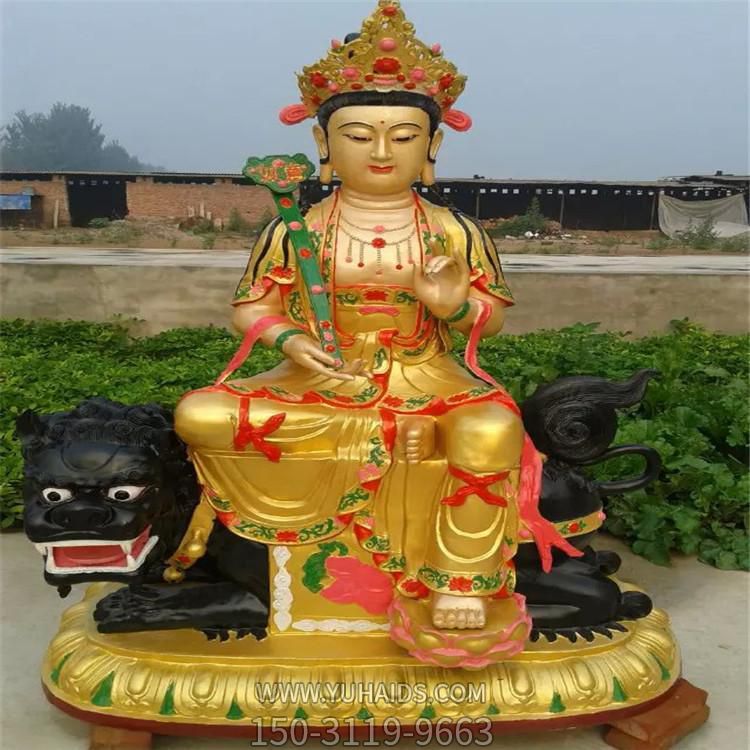 玻璃钢喷金彩绘寺庙大型佛像文殊普贤博鱼网页版