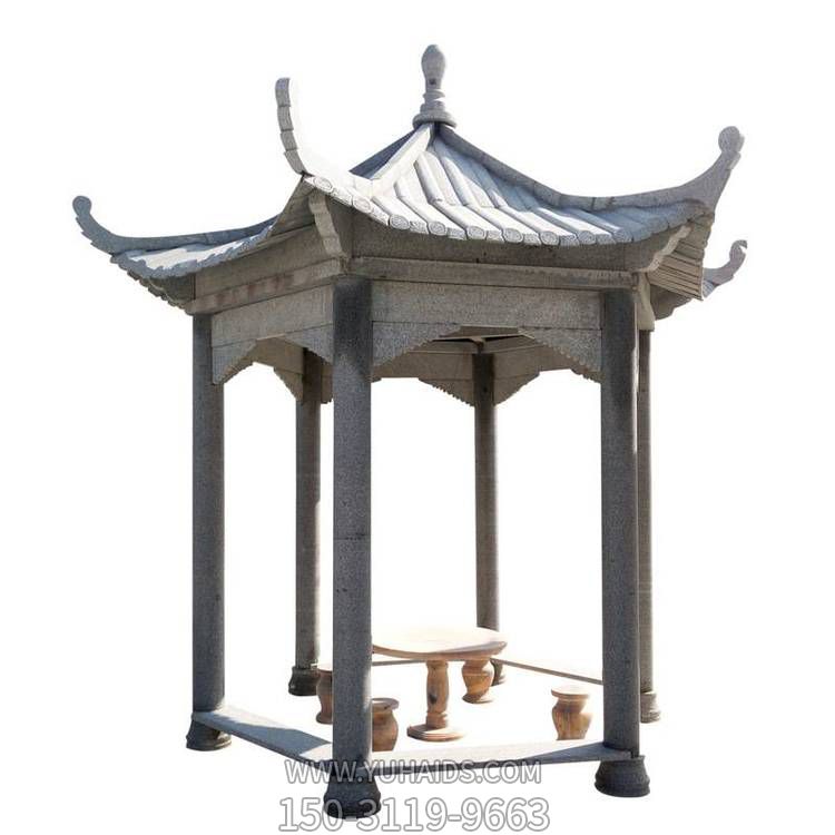 庭院中式仿古建筑六角凉亭休息乘凉下棋园林石头凉亭博鱼网页版