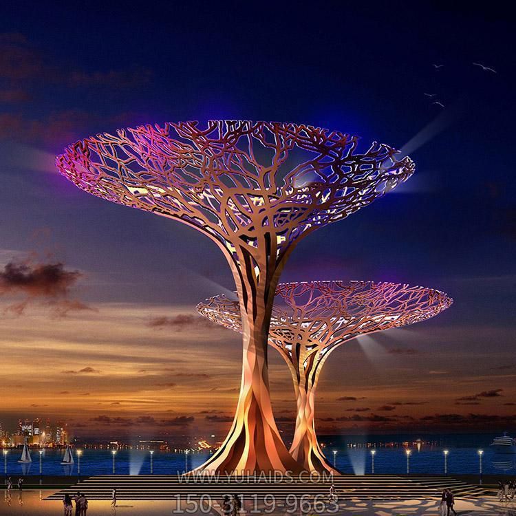 红色不锈钢抽象树博鱼网页版 大型城市景观摆件