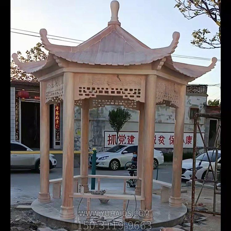 晚霞红户外大型大理石晚霞红石雕凉亭博鱼网页版