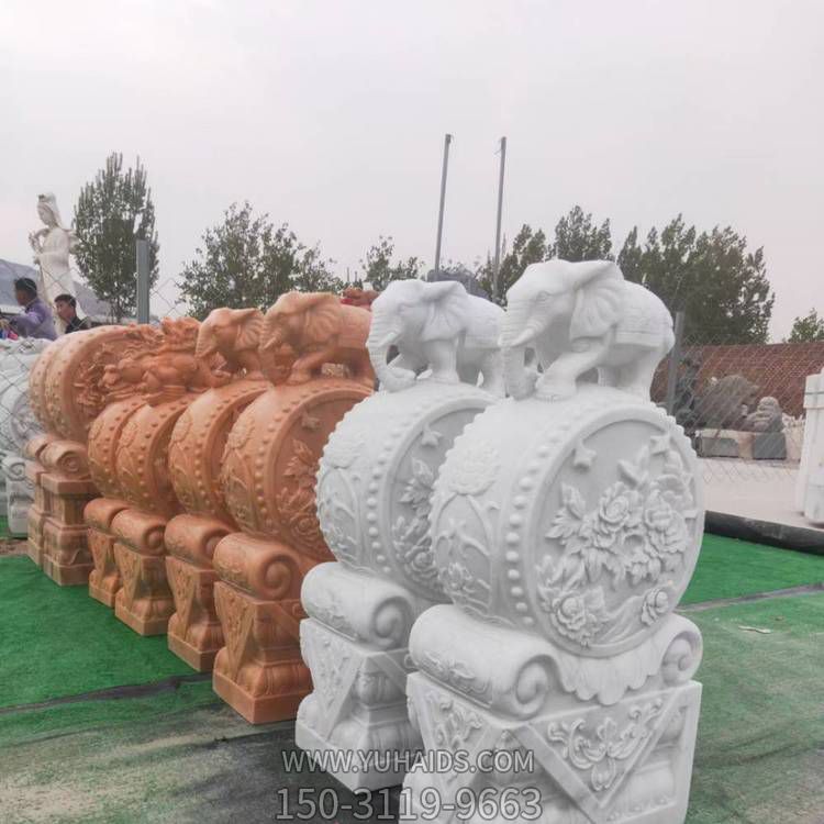 企业大门摆放大理石雕刻小象抱鼓石博鱼网页版