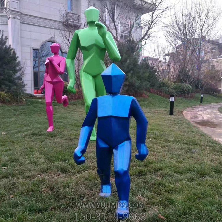 户外草坪玻璃钢彩绘跑步的抽象人物博鱼网页版