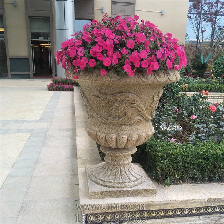 小区户外天然黄锈岩浮雕欧式花盆摆件博鱼网页版