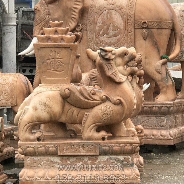 晚霞红石雕园林景观摆件户外大型麒麟博鱼网页版