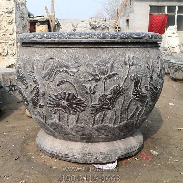 庭院小区摆放仿古大理石雕刻荷花龙纹鱼缸博鱼网页版