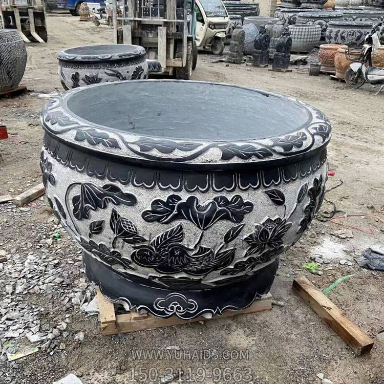 庭院摆放中式青石浮雕荷花养鱼水缸博鱼网页版