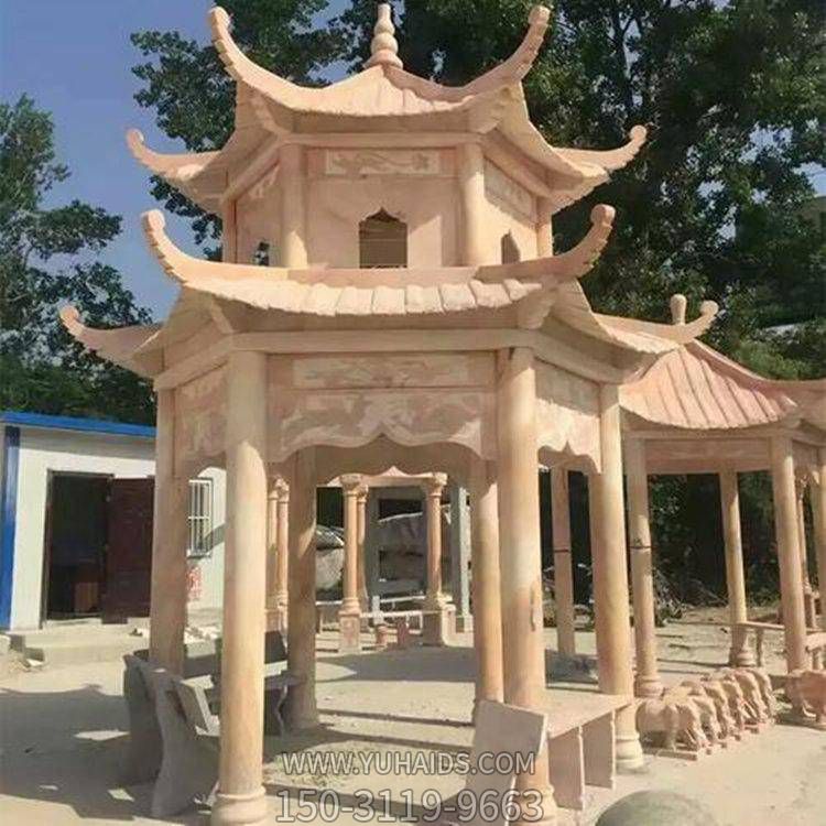 户外园林晚霞红大理石石雕凉亭博鱼网页版