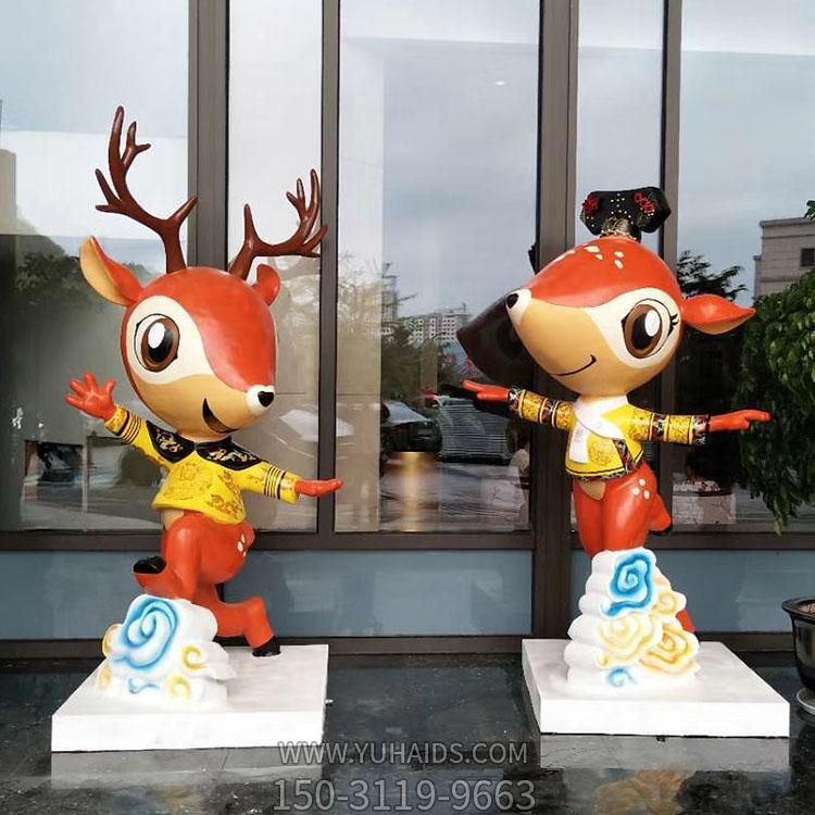 玻璃钢彩绘 卡通小鹿公仔商业主题吉祥物博鱼网页版