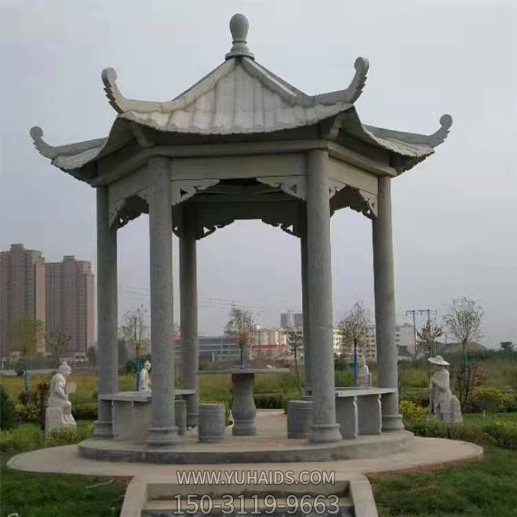 青石仿古建户外园林摆放休闲六角凉亭博鱼网页版