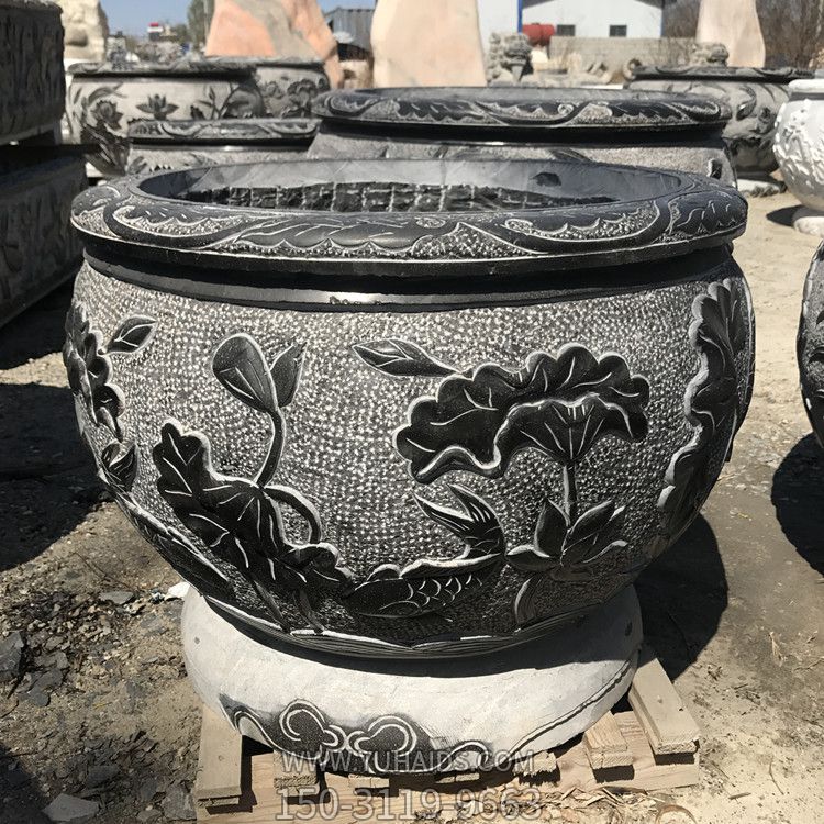 庭院大型仿古青石浮雕莲花花盆博鱼网页版