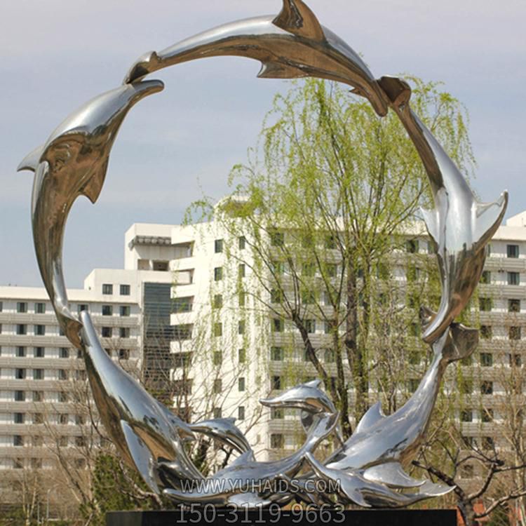 户外喷泉水景不锈钢海豚圆环水帘景观摆件博鱼网页版
