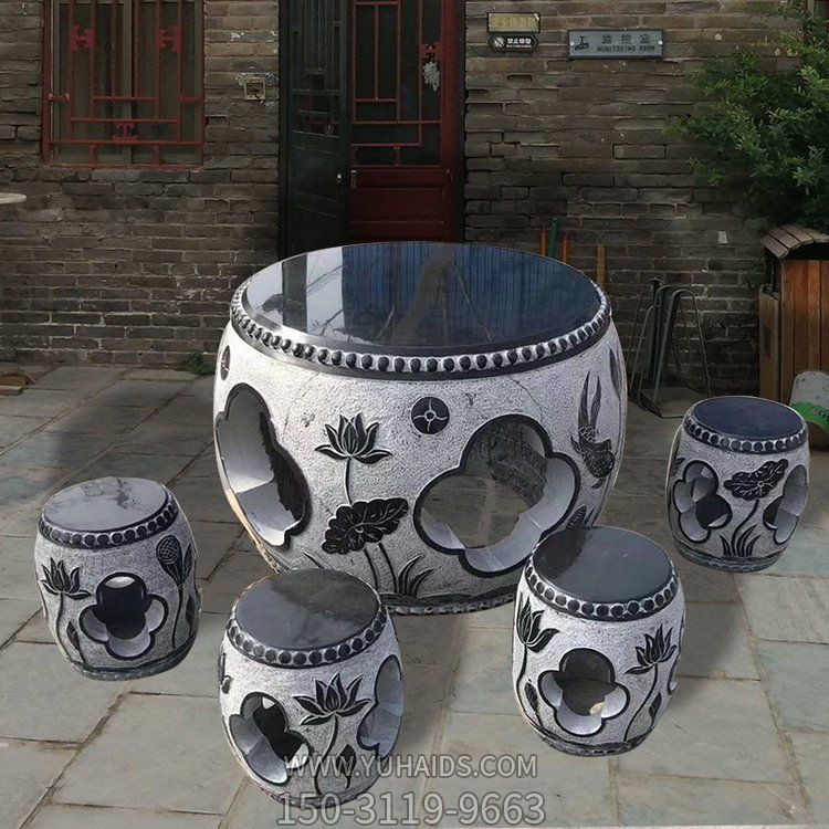 青石石雕户外园林空心景观圆形石桌石凳博鱼网页版