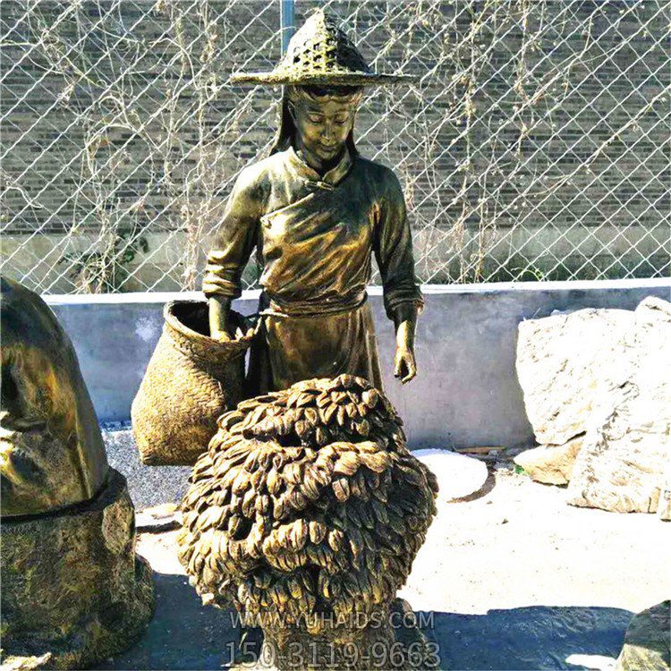 收稻子，玻璃钢仿铜民俗生活秋收场景博鱼网页版