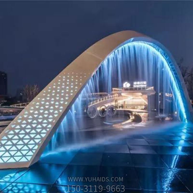 广场大型不锈钢镂空灯光雾化拱门 博鱼网页版