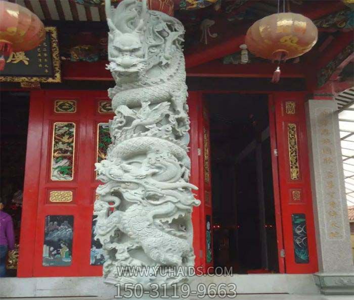景区大殿门前大理石龙柱石雕博鱼网页版