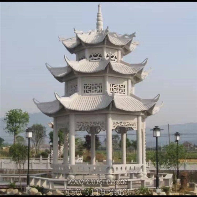 景区园林大理石雕刻三层中式复古镂空凉亭博鱼网页版