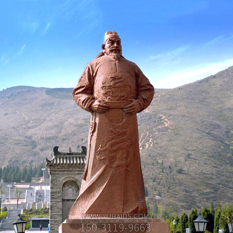 长城景区摆放大型砂岩晚霞红李世民石博鱼网页版像