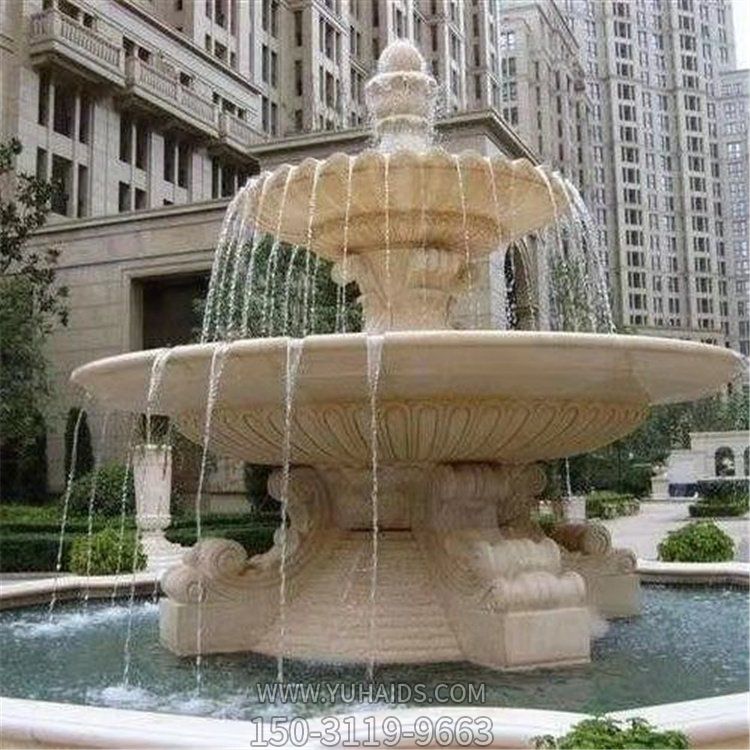 小区花园喷泉摆放黄锈钢雕刻欧式二层流水喷泉博鱼网页版