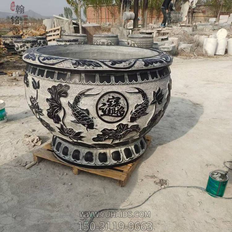 石雕仿古做旧鲤鱼圆形水缸庭院养花养鱼花盆博鱼网页版