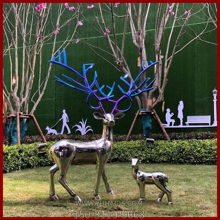 不锈钢母子鹿，镜面梅花鹿博鱼网页版