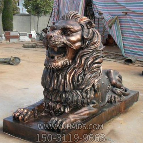 企业摆放大型玻璃钢仿铜欧式卧狮景观博鱼网页版