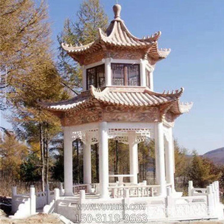 天然汉白玉雕刻中式二层宝盖石凉亭博鱼网页版
