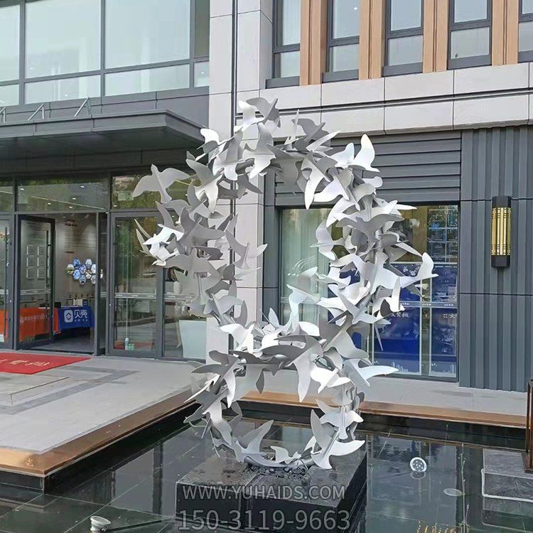 不锈钢拉丝工艺抽象飞鸽圆环楼盘水景观小品