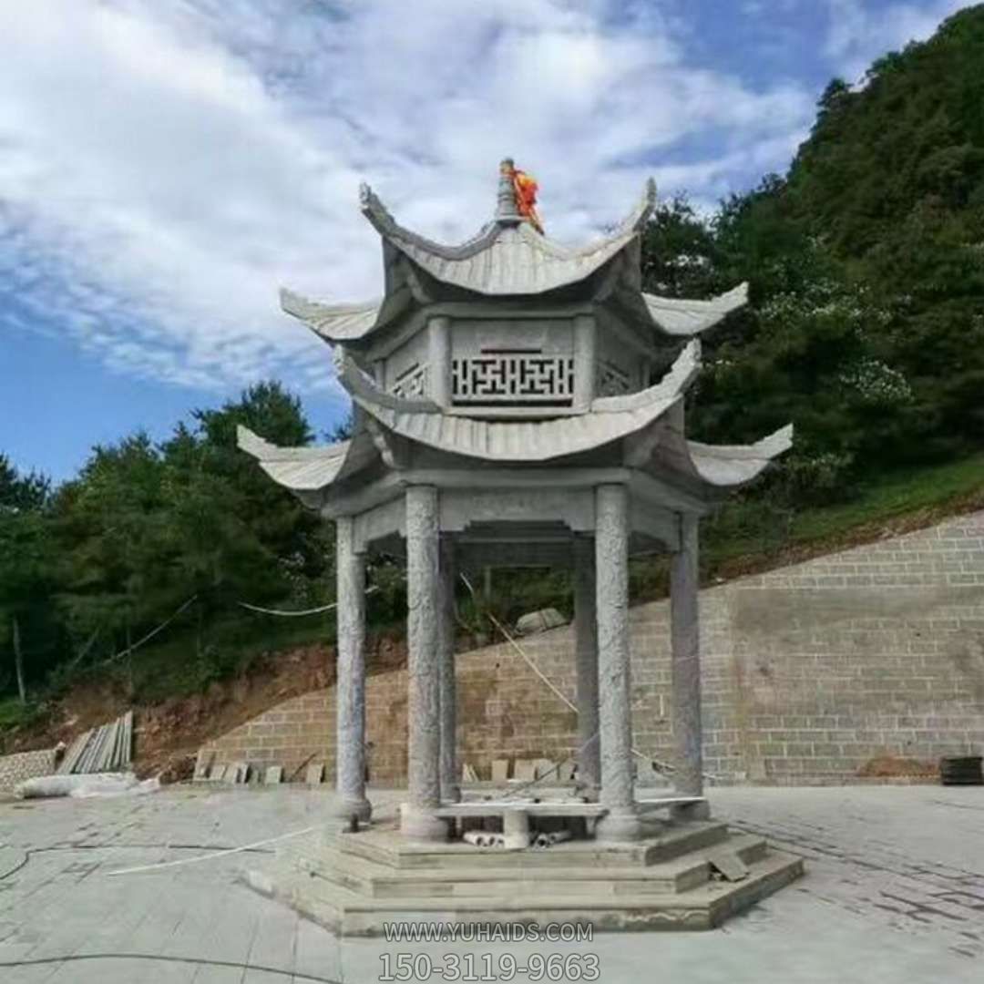 山景区寺院户外摆放青石雕刻镂空六柱休闲凉亭博鱼网页版