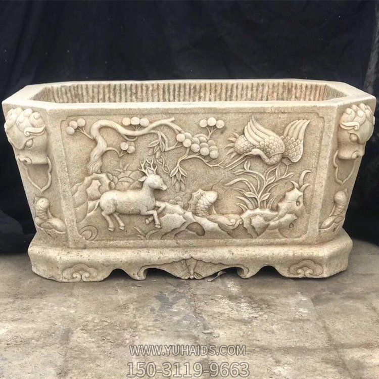 大理石石雕园林户外园林浮雕老石槽摆件博鱼网页版