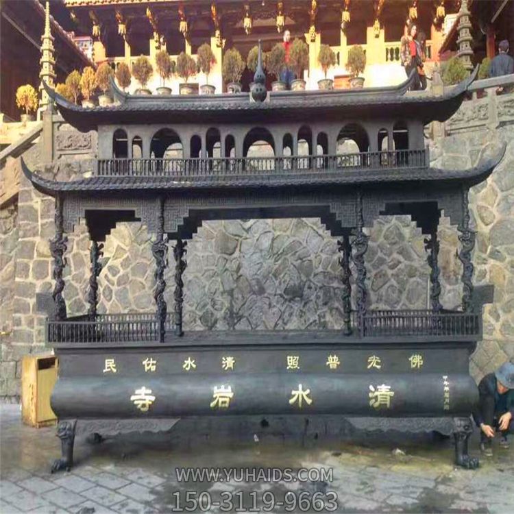 宗庙寺院摆放二层八龙柱做旧长形香炉博鱼网页版