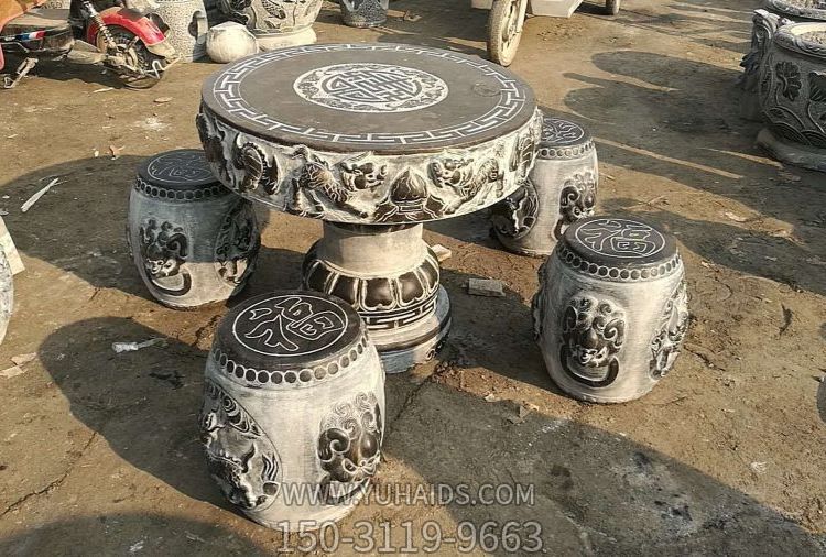 庭院装饰青石仿古浮雕休闲圆桌石凳博鱼网页版