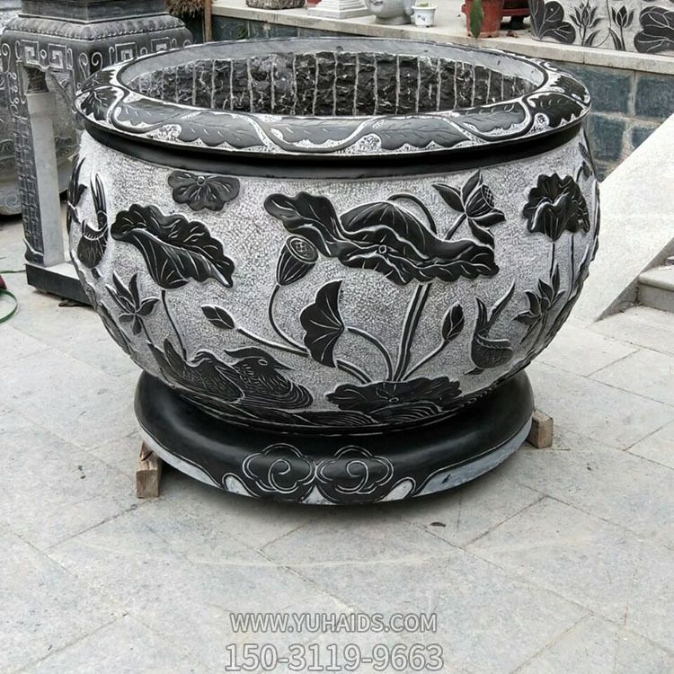 青石石雕浮雕荷花庭院别墅花盆博鱼网页版