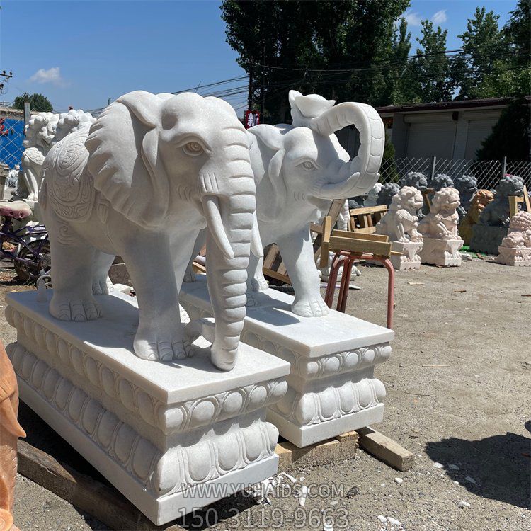 汉白玉大理石雕刻大型酒店门口吉祥招财大象石雕一对博鱼网页版