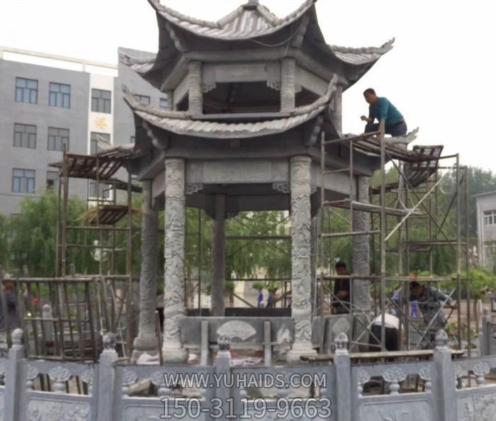 医院花园摆放仿古建筑雕刻龙纹石柱凉亭博鱼网页版