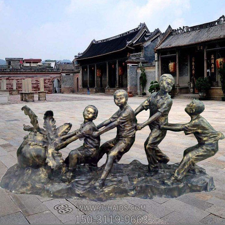 景区商业街摆放玻璃钢仿铜童趣民俗人物拔萝卜儿童雕像博鱼网页版