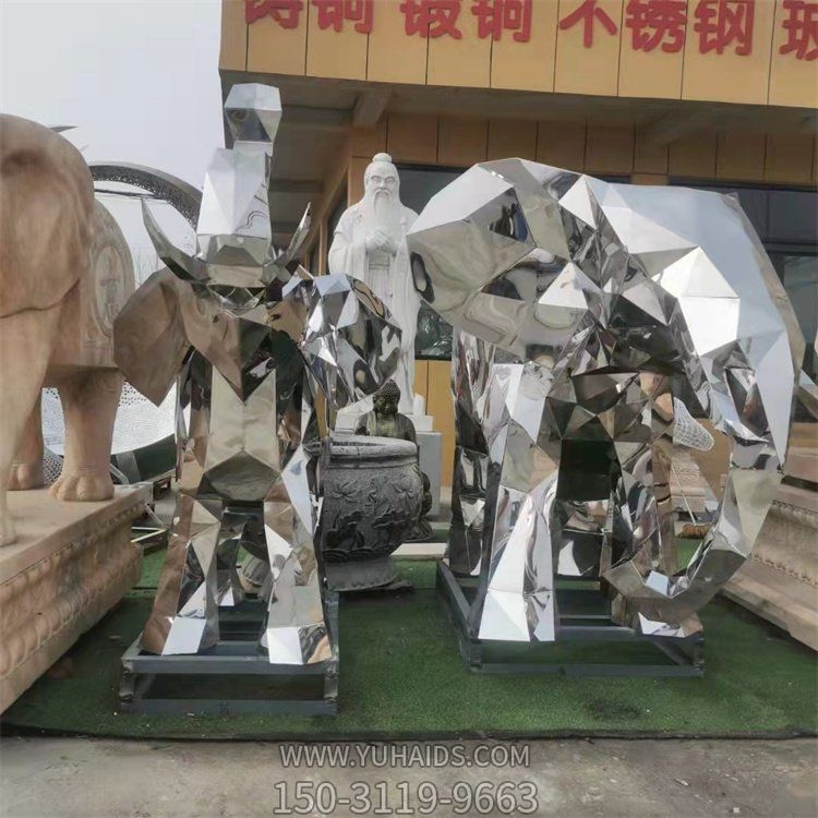 不锈钢几何抽象动物大象博鱼网页版