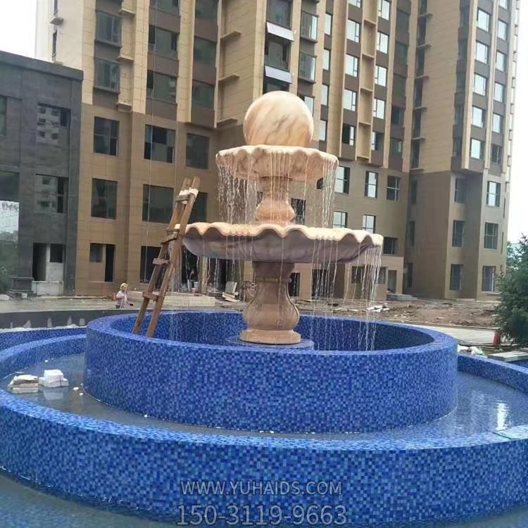 别墅小区晚霞红大理石石雕风水球喷泉博鱼网页版